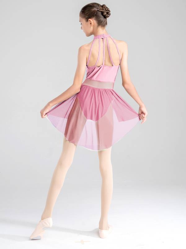 Kids Girls Sleeveless Lace Floral Lyrical Dance Leotard thumb