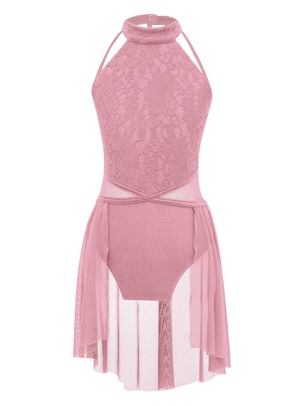 Kids Girls Sleeveless Lace Floral Lyrical Dance Leotard thumb