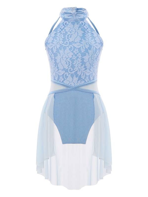 Kids Girls Sleeveless Lace Floral Lyrical Dance Leotard thumb