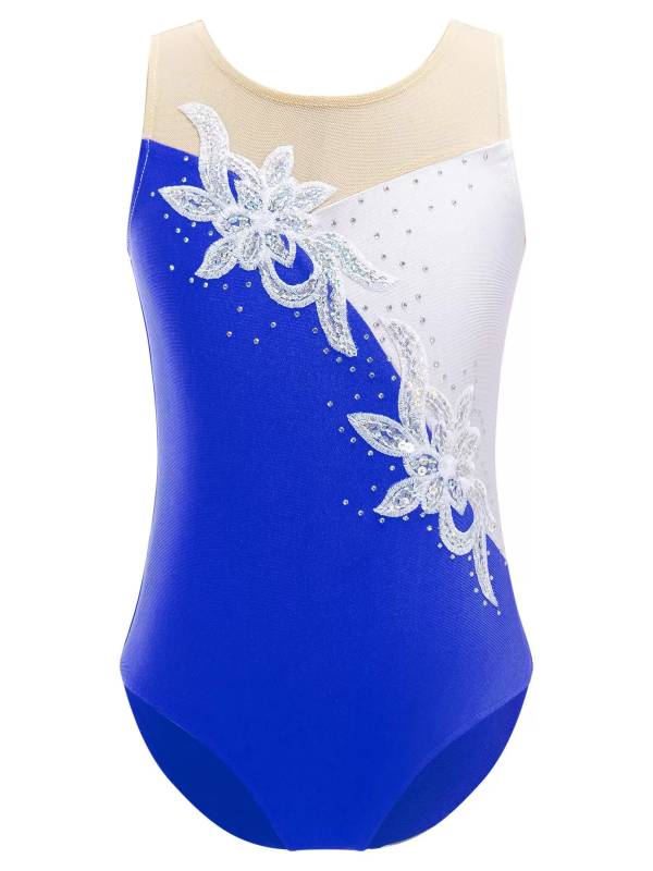 Kids Girls Sleeveless Glittering Sequins Gymnastics Skating Leotard thumb