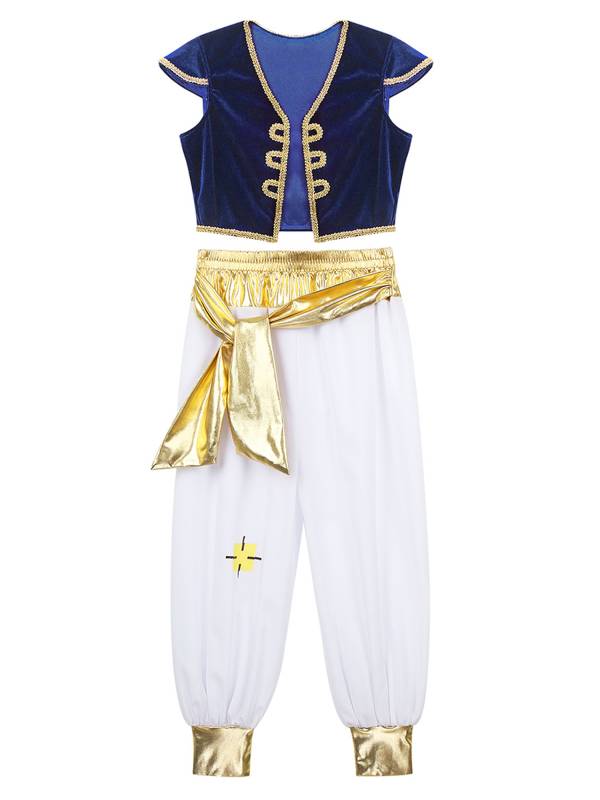 Kids Boys Arabian Prince Costume Outfit Waistcoat with Pants Set thumb