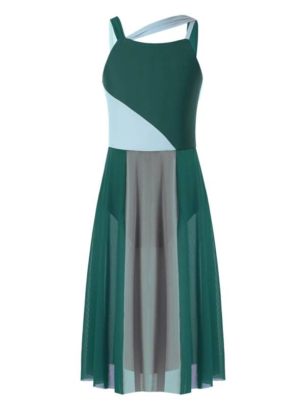 Kids Girls Sleeveless Color Block Lyrical Dance Leotard Dress thumb