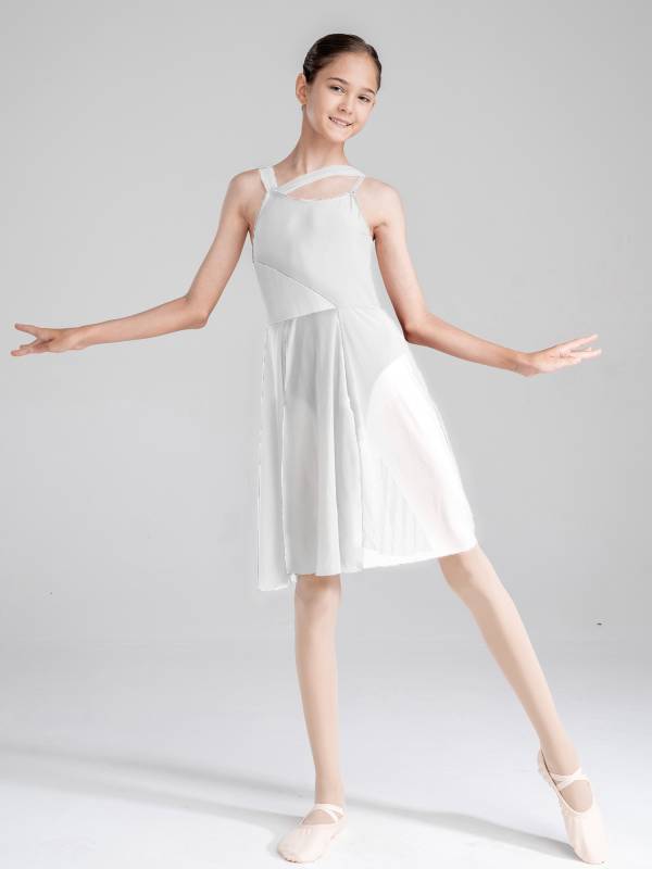 Kids Girls Sleeveless Color Block Lyrical Dance Leotard Dress thumb