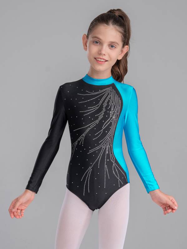 Kids Girls Long Sleeve Keyhole Back Gymnastics Leotard thumb