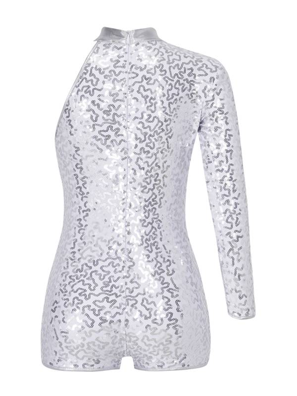 Kids Girls Sequin Jazz Dance Leotards One Shoulder Gymnastic Leotard thumb