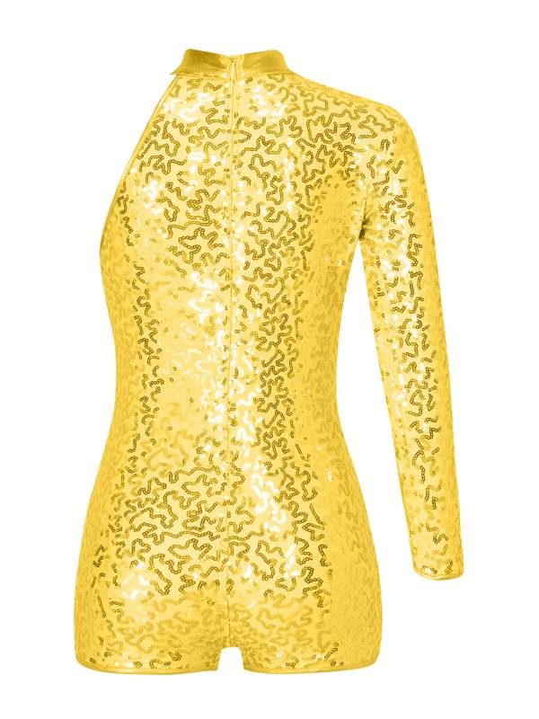 Kids Girls Sequin Jazz Dance Leotards One Shoulder Gymnastic Leotard thumb