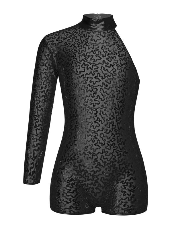 Kids Girls Sequin Jazz Dance Leotards One Shoulder Gymnastic Leotard thumb