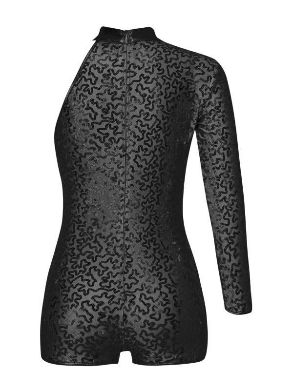 Kids Girls Sequin Jazz Dance Leotards One Shoulder Gymnastic Leotard thumb