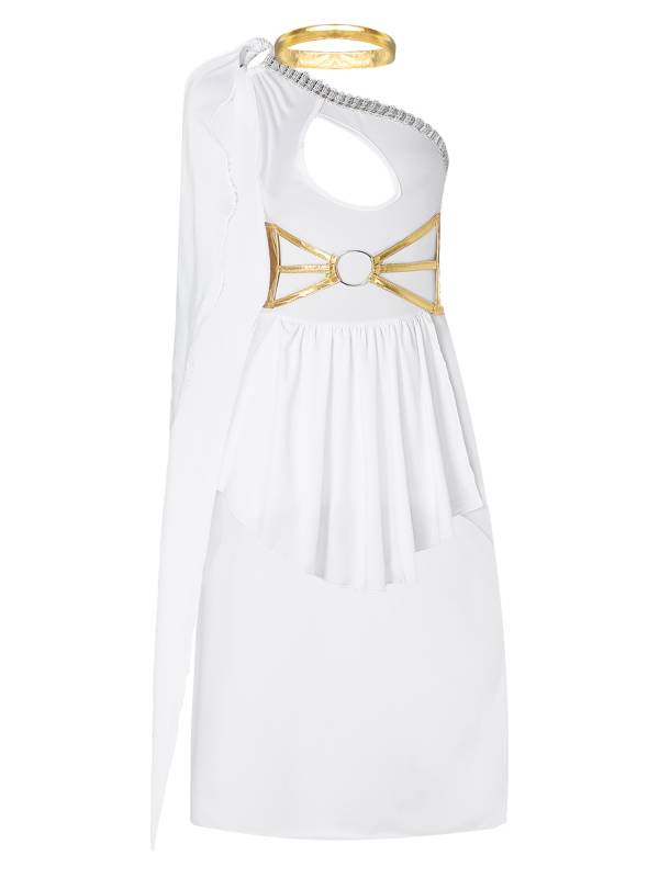 Women Halloween Cosplay Costume One Shoulder Dress with Corset Headwear thumb