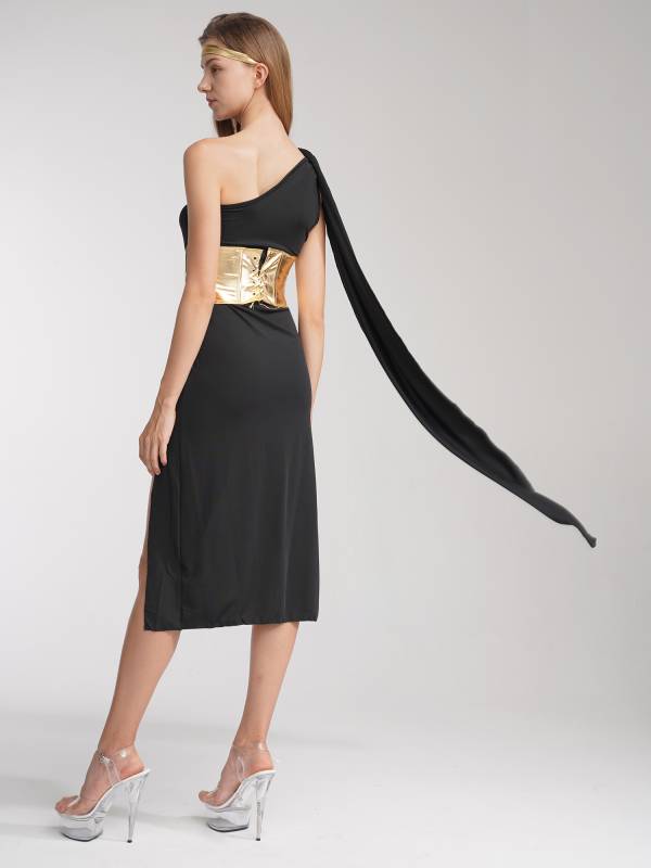 Women Halloween Cosplay Costume One Shoulder Dress with Corset Headwear thumb