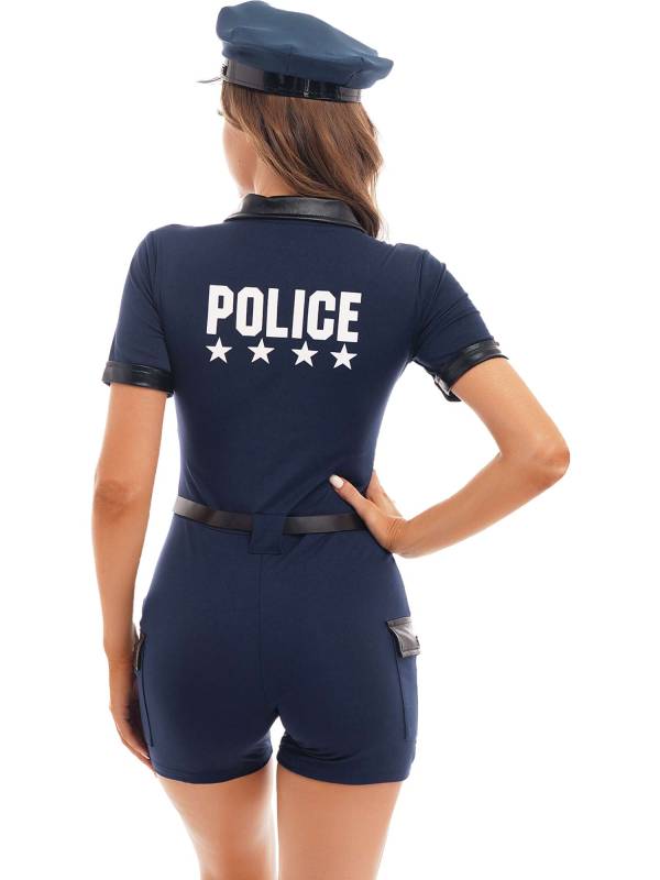 Women Short Sleeve Jumpsuit Policewoman Cosplay Costume Outfits thumb