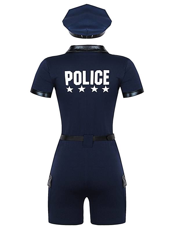 Women Short Sleeve Jumpsuit Policewoman Cosplay Costume Outfits thumb