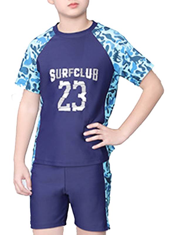 Kids Boys 3pcs Short Sleeve Tops Trunks with Hat Swimsuit Set thumb