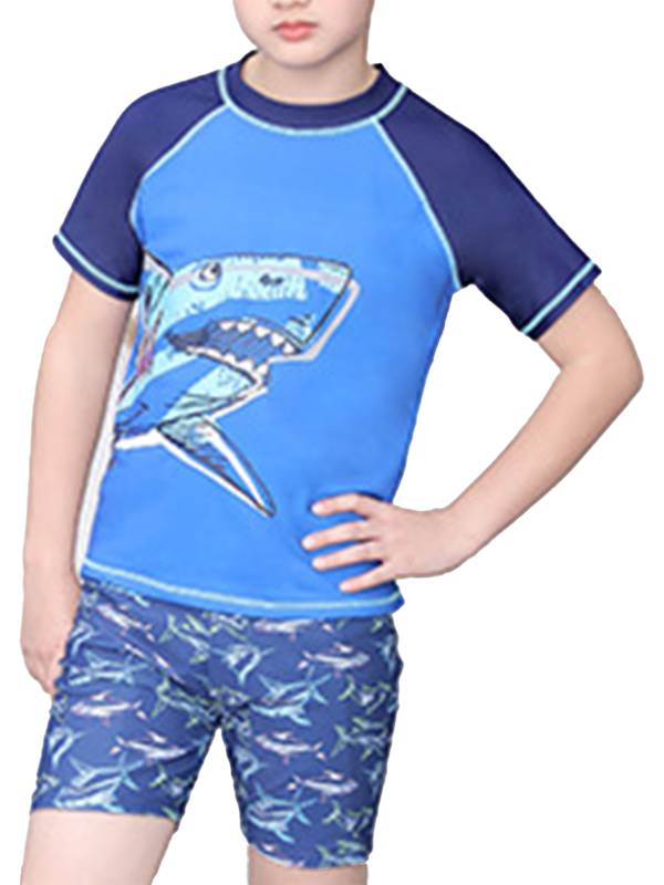 Kids Boys 3pcs Short Sleeve Tops Trunks with Hat Swimsuit Set thumb