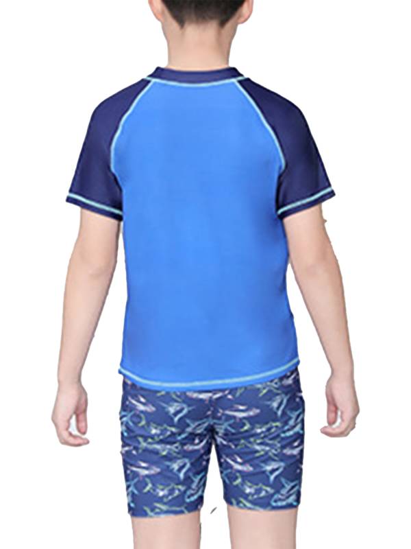 Kids Boys 3pcs Short Sleeve Tops Trunks with Hat Swimsuit Set thumb