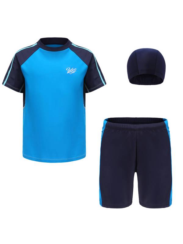Kids Boys 3pcs Short Sleeve Tops Trunks with Hat Swimsuit Set thumb