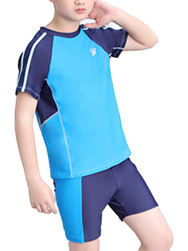 Kids Boys 3pcs Short Sleeve Tops Trunks with Hat Swimsuit Set thumb