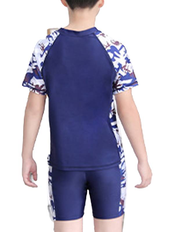 Kids Boys 3pcs Short Sleeve Tops Trunks with Hat Swimsuit Set thumb