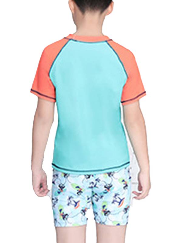 Kids Boys 3pcs Short Sleeve Tops Trunks with Hat Swimsuit Set thumb