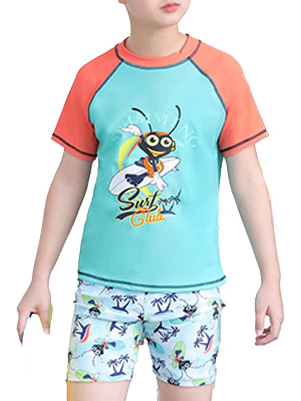 Kids Boys 3pcs Short Sleeve Tops Trunks with Hat Swimsuit Set thumb