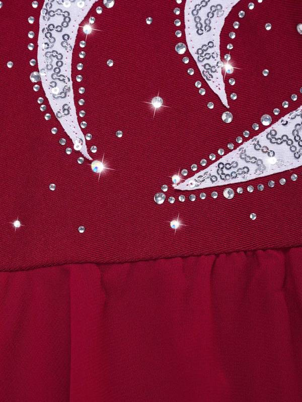 Kids Girls Long Sleeve Sequin Hollow Back Skating Dance Dress thumb