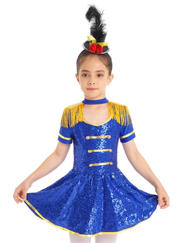 Kids Girls Short Sleeve Allover Sequin Honor Guard Circus Dress thumb