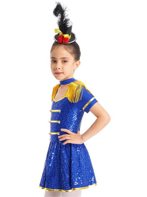 Kids Girls Short Sleeve Allover Sequin Honor Guard Circus Dress thumb