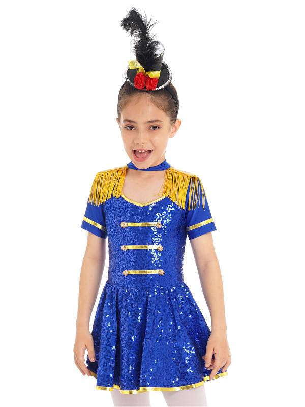 Kids Girls Short Sleeve Allover Sequin Honor Guard Circus Dress thumb