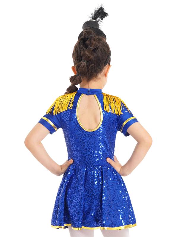 Kids Girls Short Sleeve Allover Sequin Honor Guard Circus Dress thumb