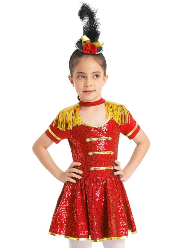 Kids Girls Short Sleeve Allover Sequin Honor Guard Circus Dress thumb