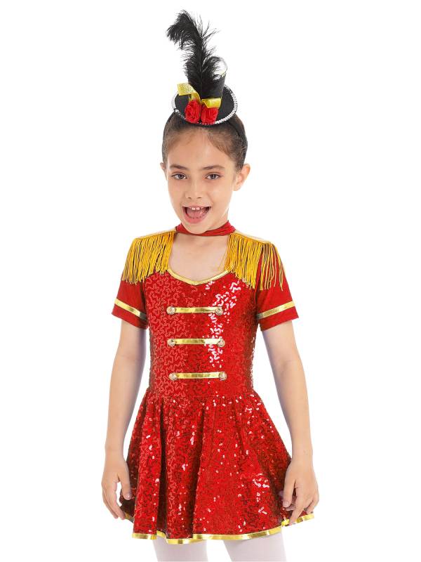 Kids Girls Short Sleeve Allover Sequin Honor Guard Circus Dress thumb