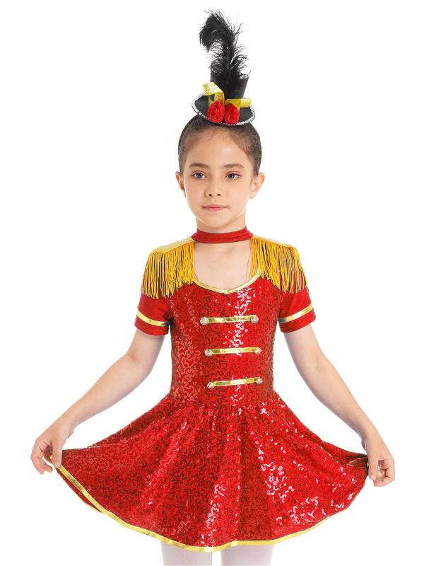 Kids Girls Short Sleeve Allover Sequin Honor Guard Circus Dress thumb