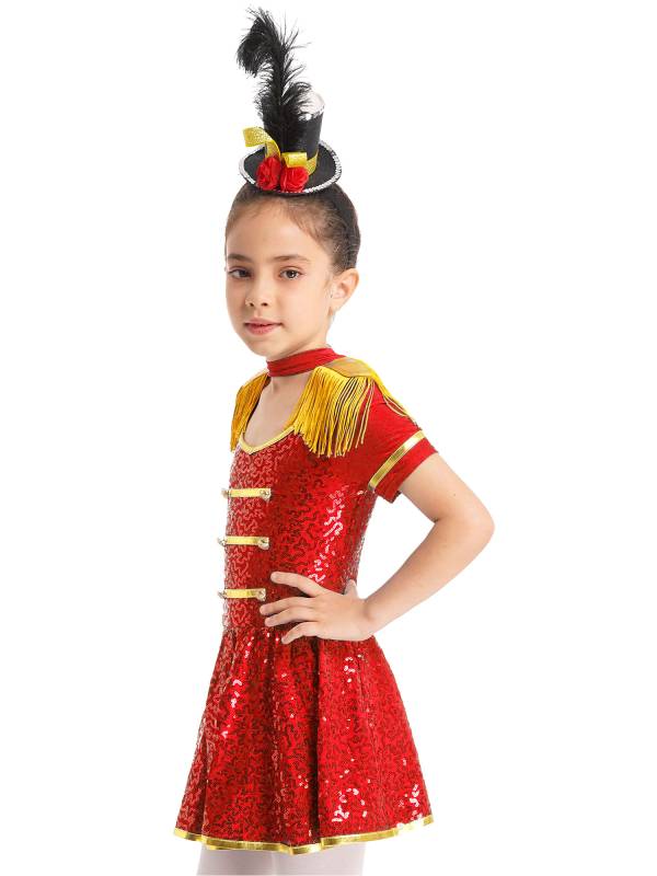 Kids Girls Short Sleeve Allover Sequin Honor Guard Circus Dress thumb