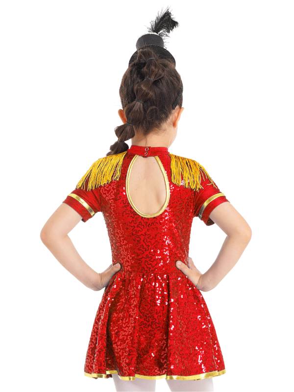Kids Girls Short Sleeve Allover Sequin Honor Guard Circus Dress thumb