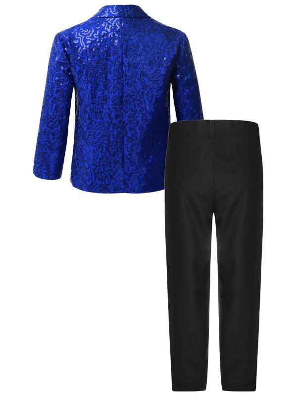 Kids Boys Sequins Lapel Blazer Tuxedo and Pants Formal Suits thumb