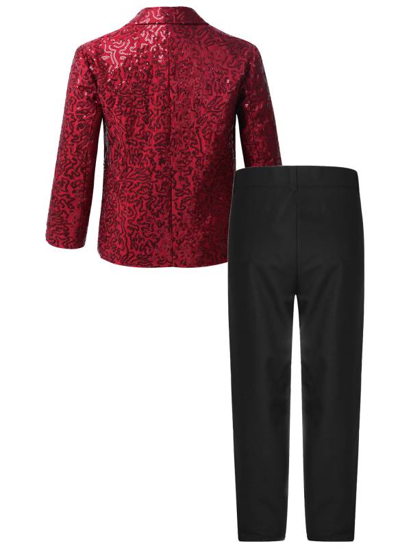 Kids Boys Sequins Lapel Blazer Tuxedo and Pants Formal Suits thumb