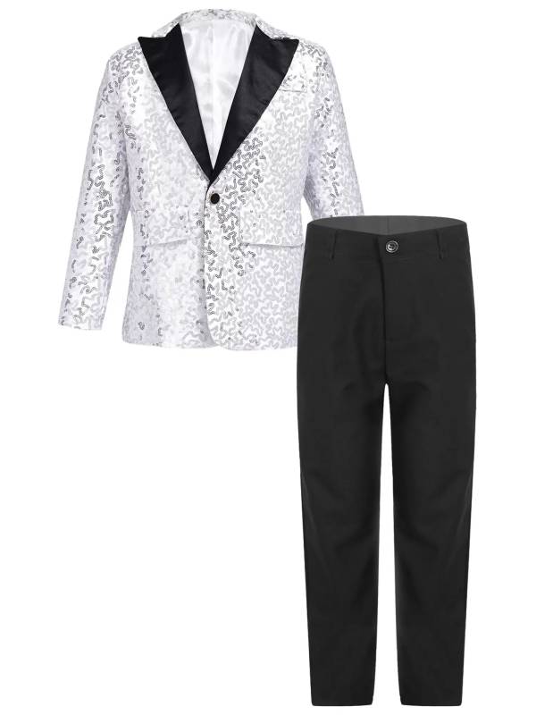 Kids Boys Sequins Lapel Blazer Tuxedo and Pants Formal Suits thumb