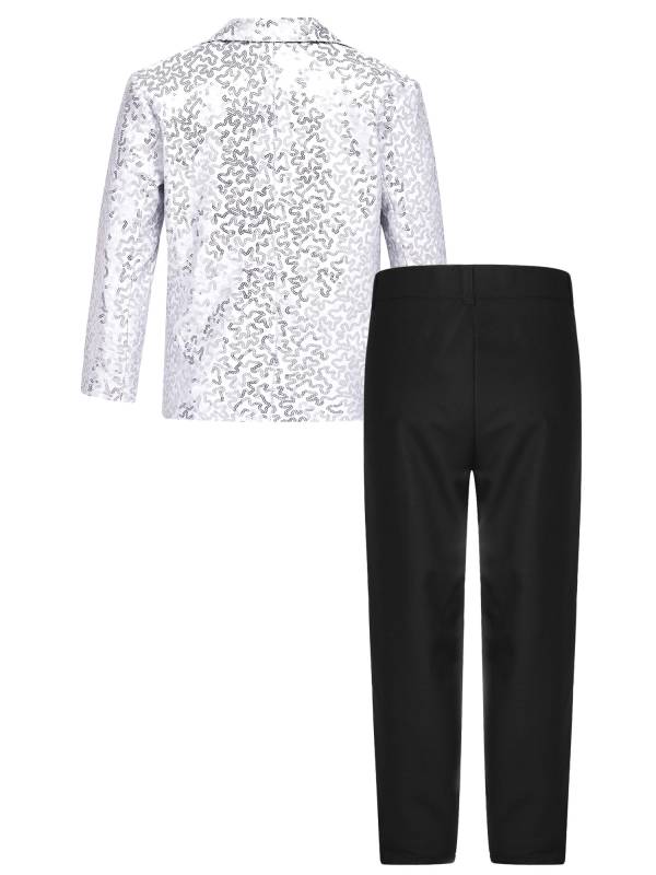 Kids Boys Sequins Lapel Blazer Tuxedo and Pants Formal Suits thumb