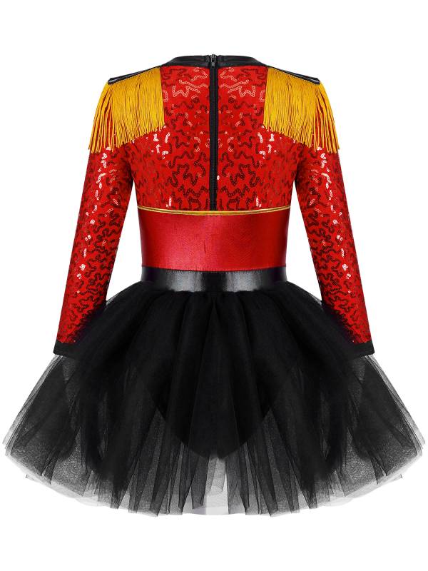 Kids Girls Long Sleeve Sequin Magician Circus Tutu Leotard Dress thumb
