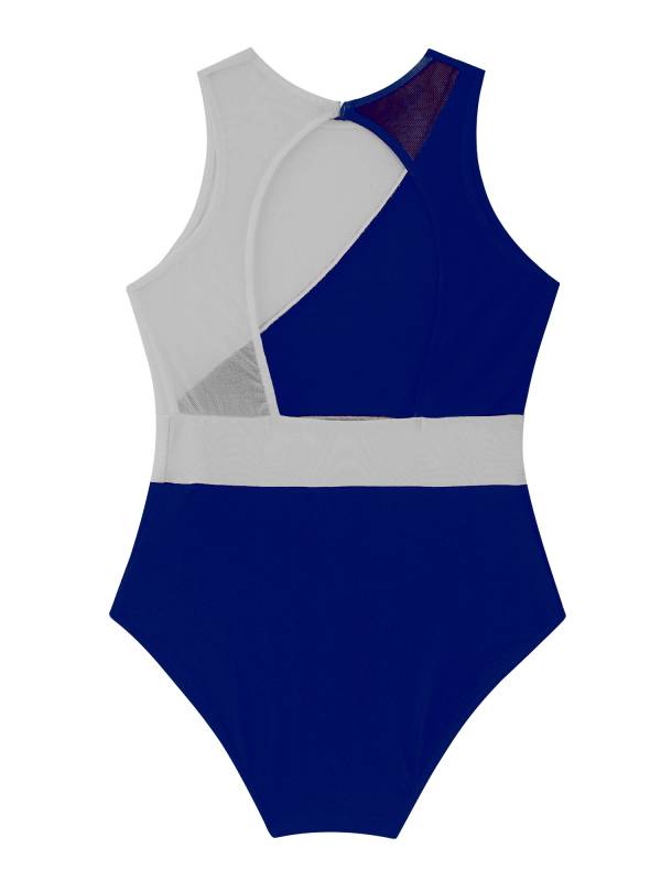 Kids Girls Sleeveless Hollow Back Colorblock Gymnastic Leotards thumb