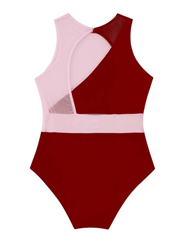 Kids Girls Sleeveless Hollow Back Colorblock Gymnastic Leotards thumb