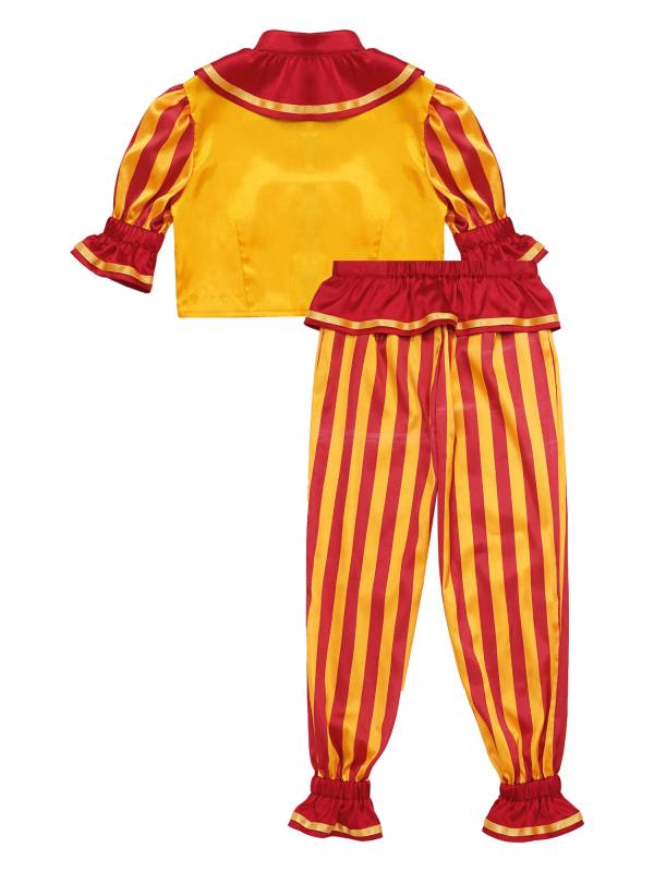 Kids 2pcs Striped Half Sleeve Satin Tops and Pants Circus Clown Costume Set thumb