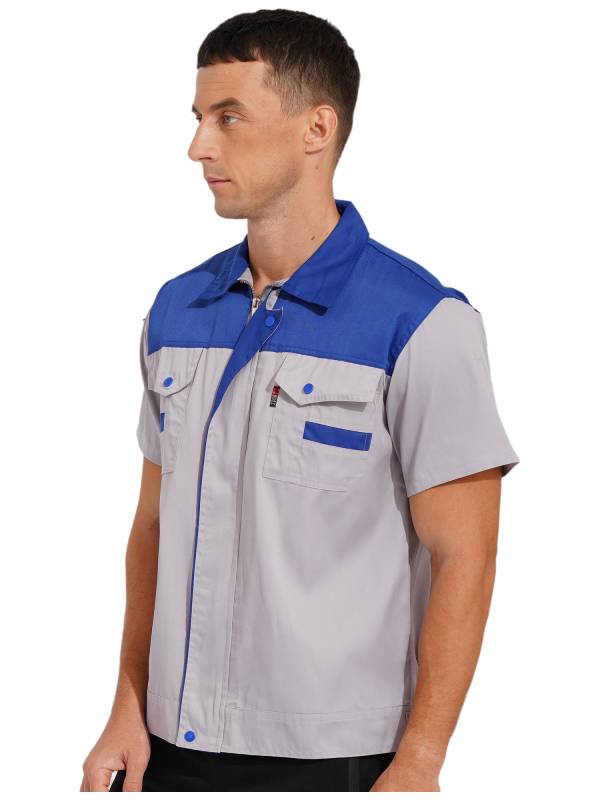 Men Color Block Short Sleeve Shirt Workers Uniform Mechanic Costume thumb