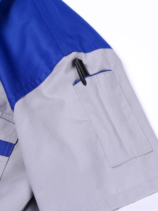 Men Color Block Short Sleeve Shirt Workers Uniform Mechanic Costume thumb