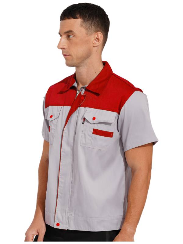 Men Color Block Short Sleeve Shirt Workers Uniform Mechanic Costume thumb