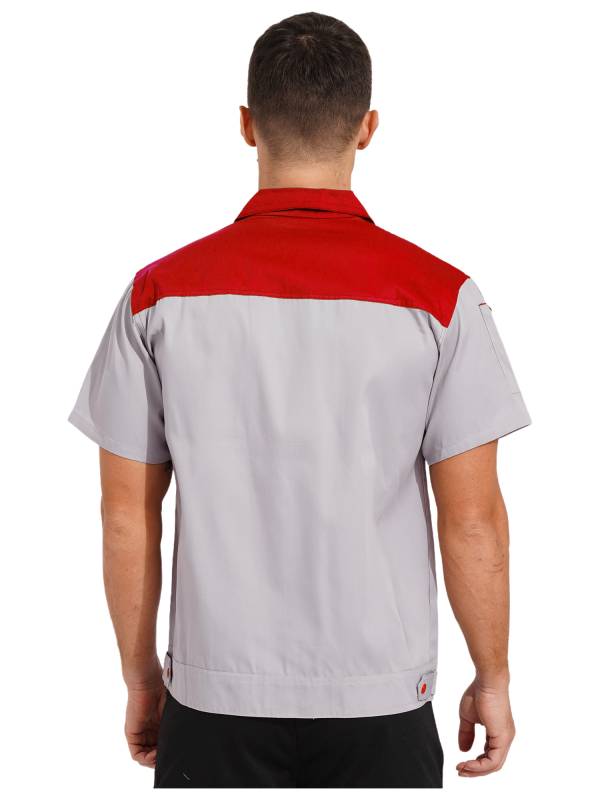 Men Color Block Short Sleeve Shirt Workers Uniform Mechanic Costume thumb