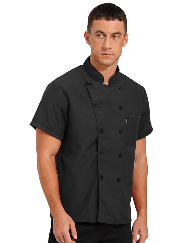 Men Short Sleeve Stand Collar Chef Coat Cook Uniform Shirt thumb