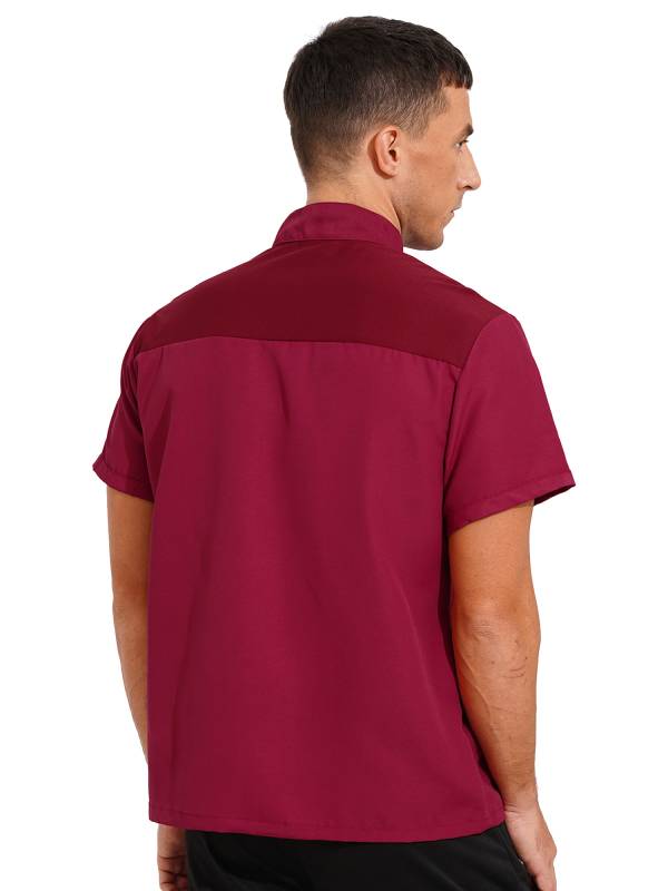 Men Short Sleeve Stand Collar Chef Coat Cook Uniform Shirt thumb