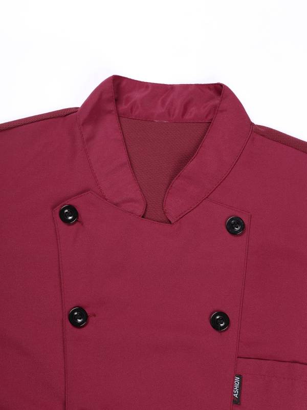 Men Short Sleeve Stand Collar Chef Coat Cook Uniform Shirt thumb