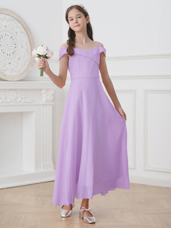 Kids Girls Chiffon Off-Shoulder Maxi Party Dress thumb